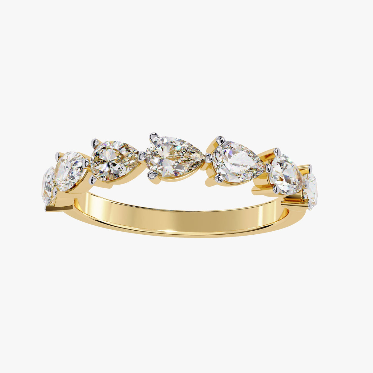 1.20 CTW Pear Natural Diamond 14k Gold Ring - Half Eternity Wedding Band