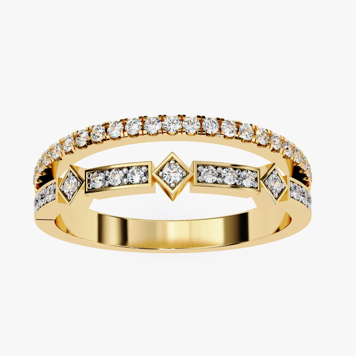 0.25 CT Round Lab Grown Diamond Ring: 14K Gold Split Shank Art Deco Band