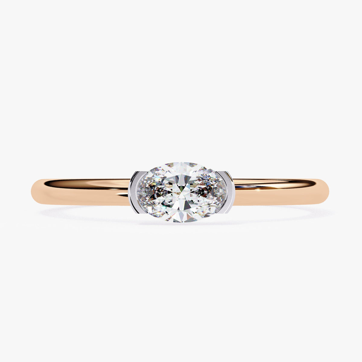 0.30Ct East West Oval Diamond Ring: 14k Gold Bezel Solitaire