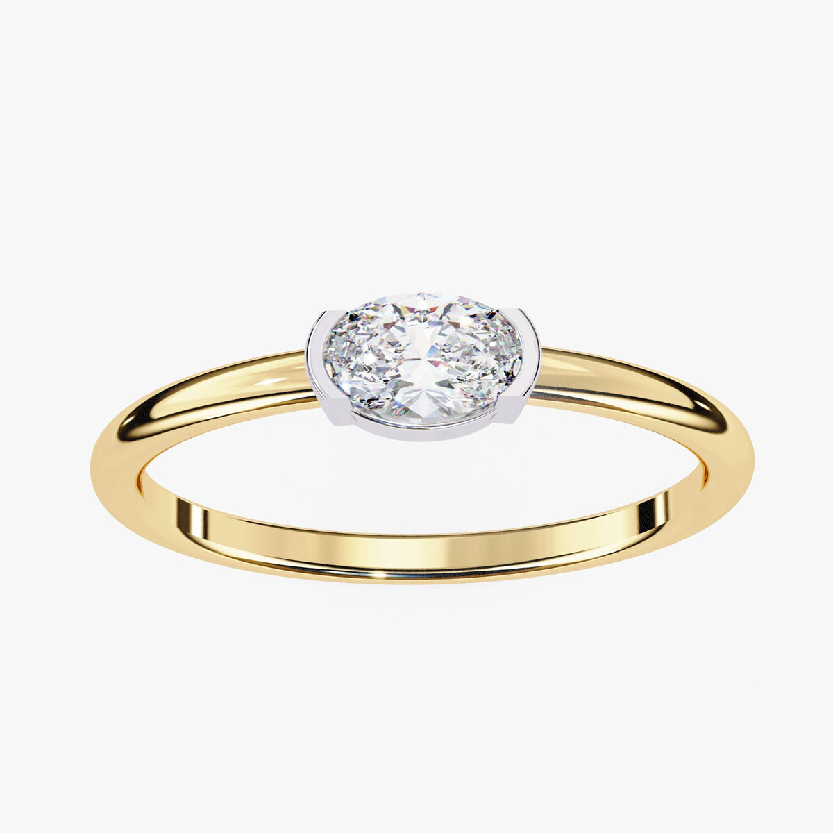 0.30Ct East West Oval Diamond Ring: 14k Gold Bezel Solitaire