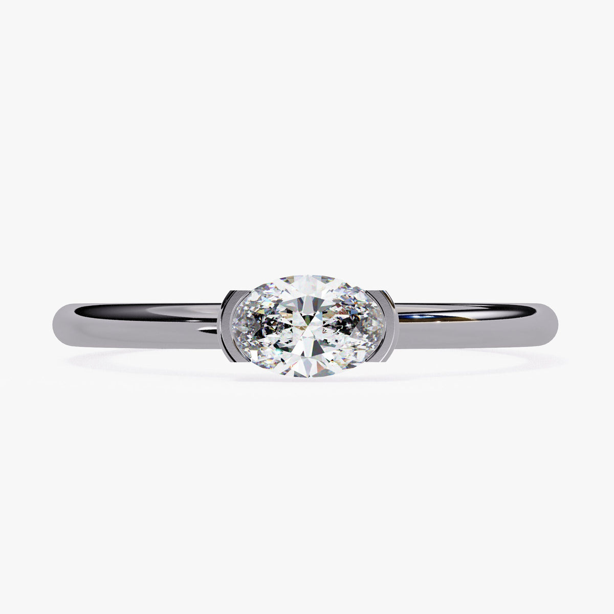 0.30Ct East West Oval Diamond Ring: 14k Gold Bezel Solitaire