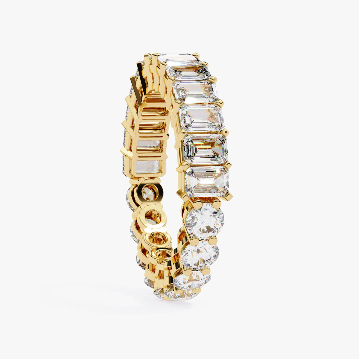 14K Gold Full Eternity Band Ring: 3.5 CTW Emerald & Round Lab Grown Diamond