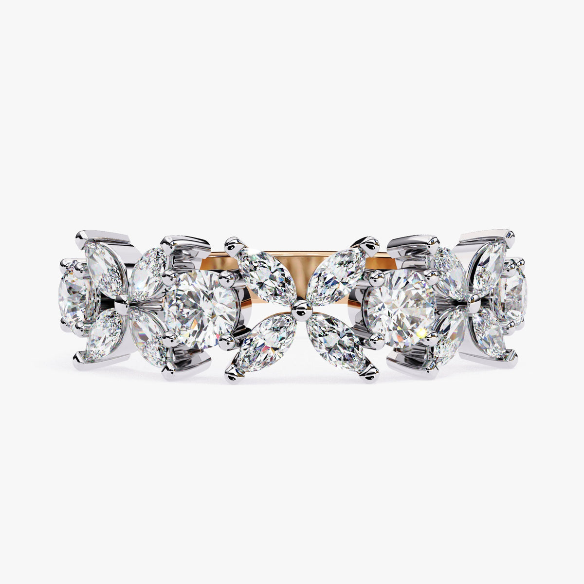 1.05 CTW Floral Lab Grown Diamond Ring: 14k Gold Wedding Band