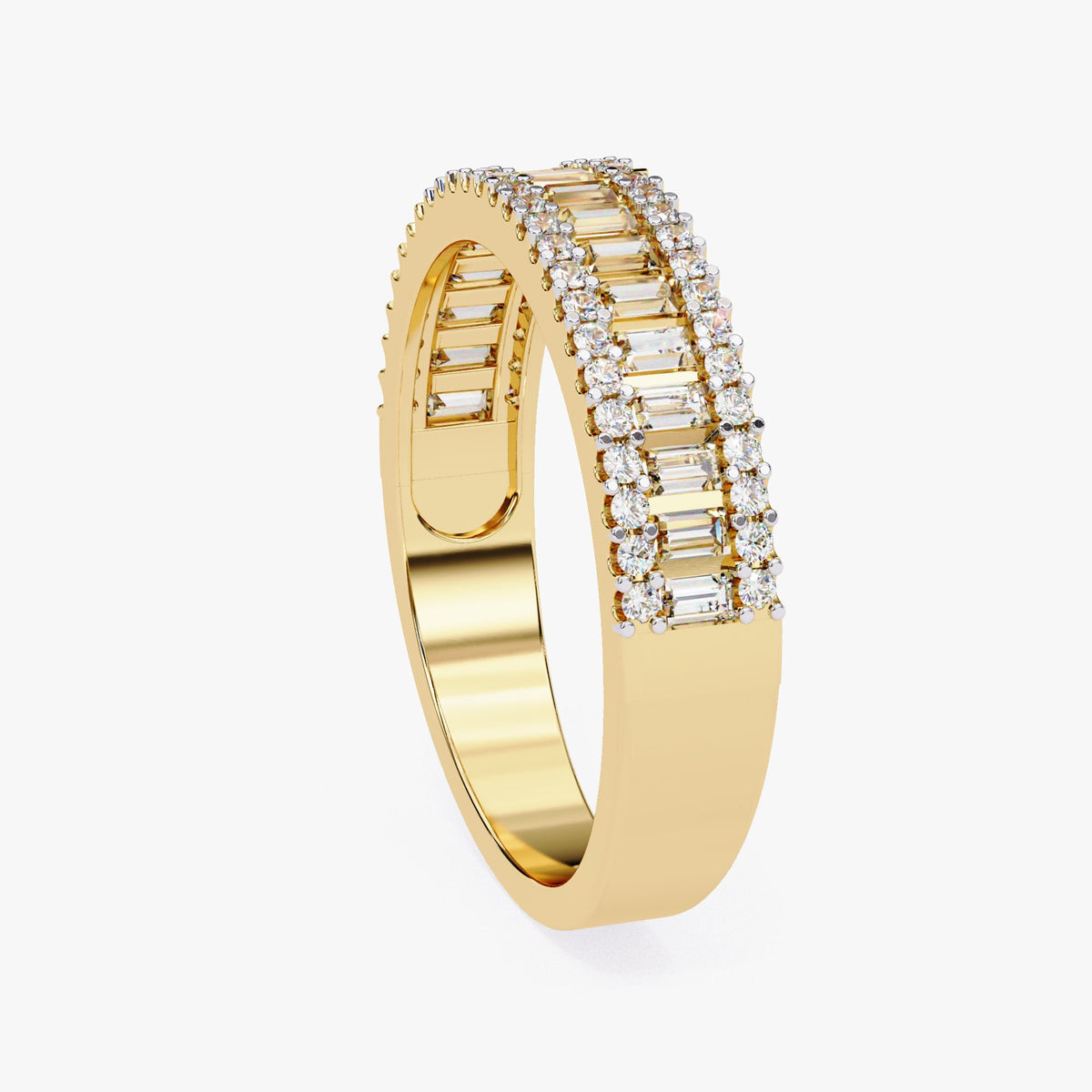 Baguette Diamond Ring: 0.60 CT Half Eternity 14k Gold Band