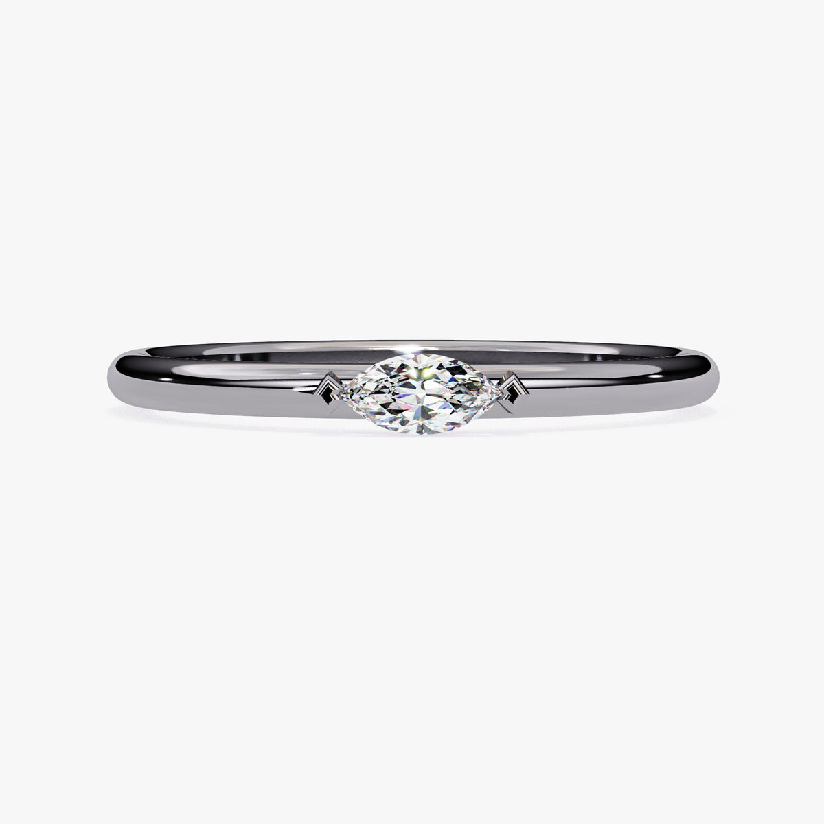 Dainty 0.10 CT Marquise Lab Grown Diamond Ring, 14K White Gold Solitaire