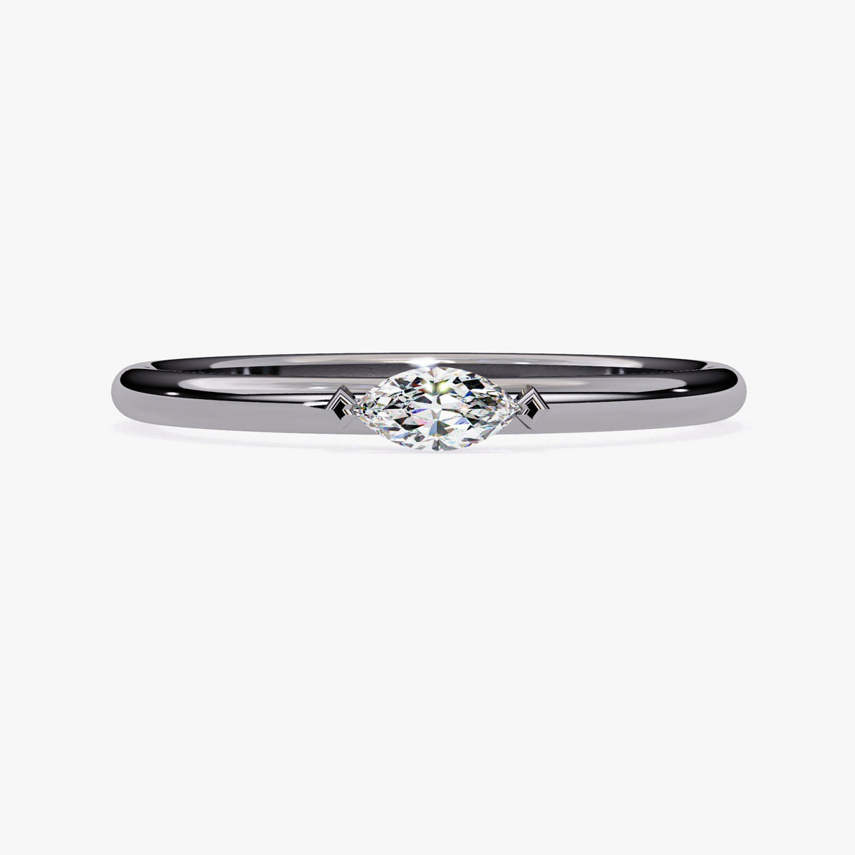 Marquise Diamond Wedding Band, 0.10 CT Natural Diamond, 14K White Gold Solitaire Ring