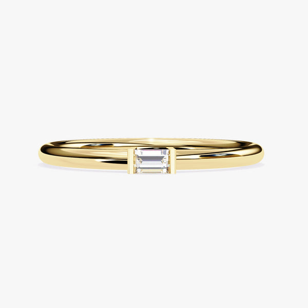 0.10 CT Baguette Natural Diamond Ring, 14k Gold Band Ring, Dainty Diamond Ring, Half Bezel Setting Baguette Ring, Promise Ring, Stacking
