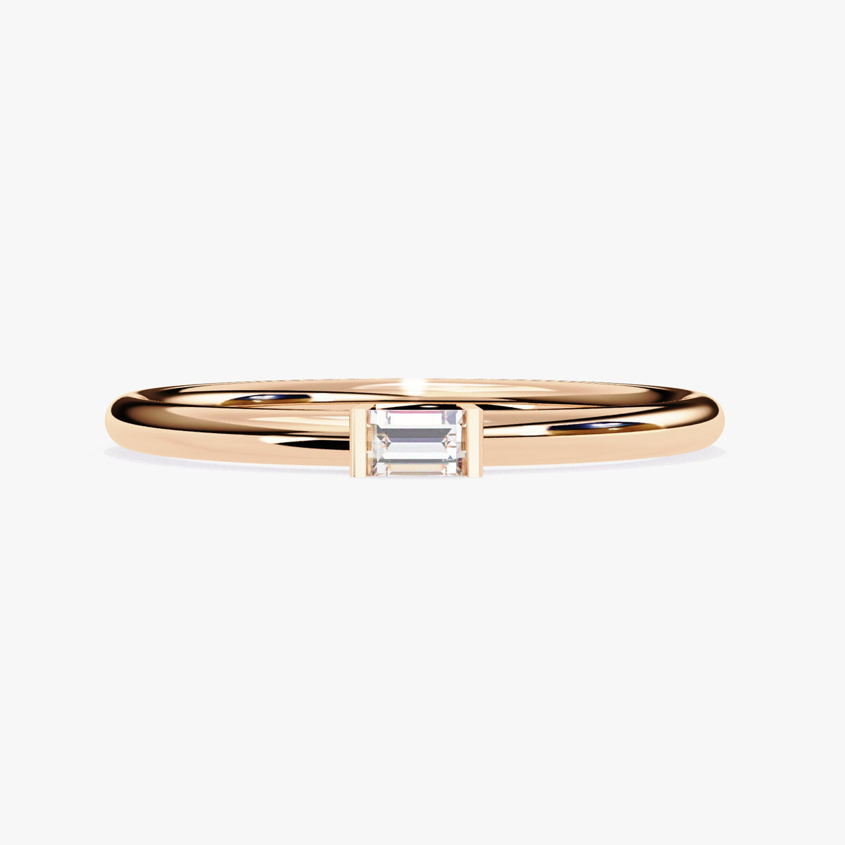 Baguette Lab Grown Diamond Ring: 14k Gold Half Bezel Band (0.10Ct)