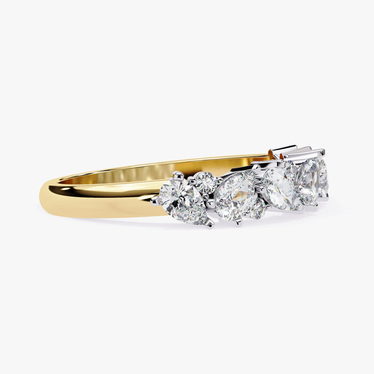 Pear Natural Diamond Ring, 14k Gold Band Ring, Multi-Stone Wedding Band Ring, Half Infinity Diamond Ring, Prong Set Engagement Ring