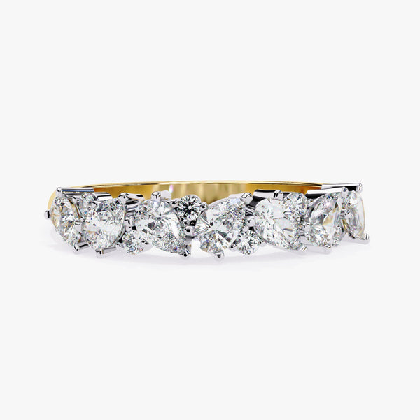 Pear Natural Diamond Ring, 14k Gold Band Ring, Multi-Stone Wedding Band Ring, Half Infinity Diamond Ring, Prong Set Engagement Ring