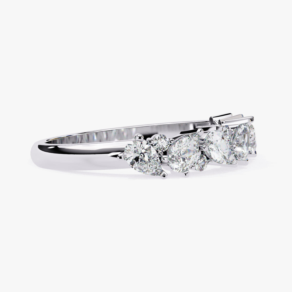 Pear Lab Grown Diamond Ring, 14k Gold Band Ring, Multi-Stone Wedding Ring, Half Infinity Diamond Ring, Prong Set Engagement Ring
