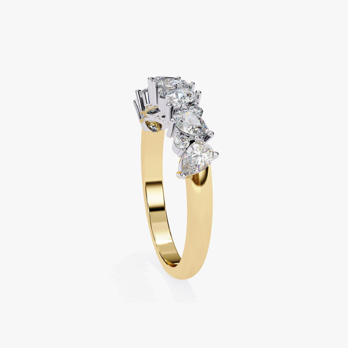Pear Lab Grown Diamond Ring, 14k Gold Band Ring, Multi-Stone Wedding Ring, Half Infinity Diamond Ring, Prong Set Engagement Ring
