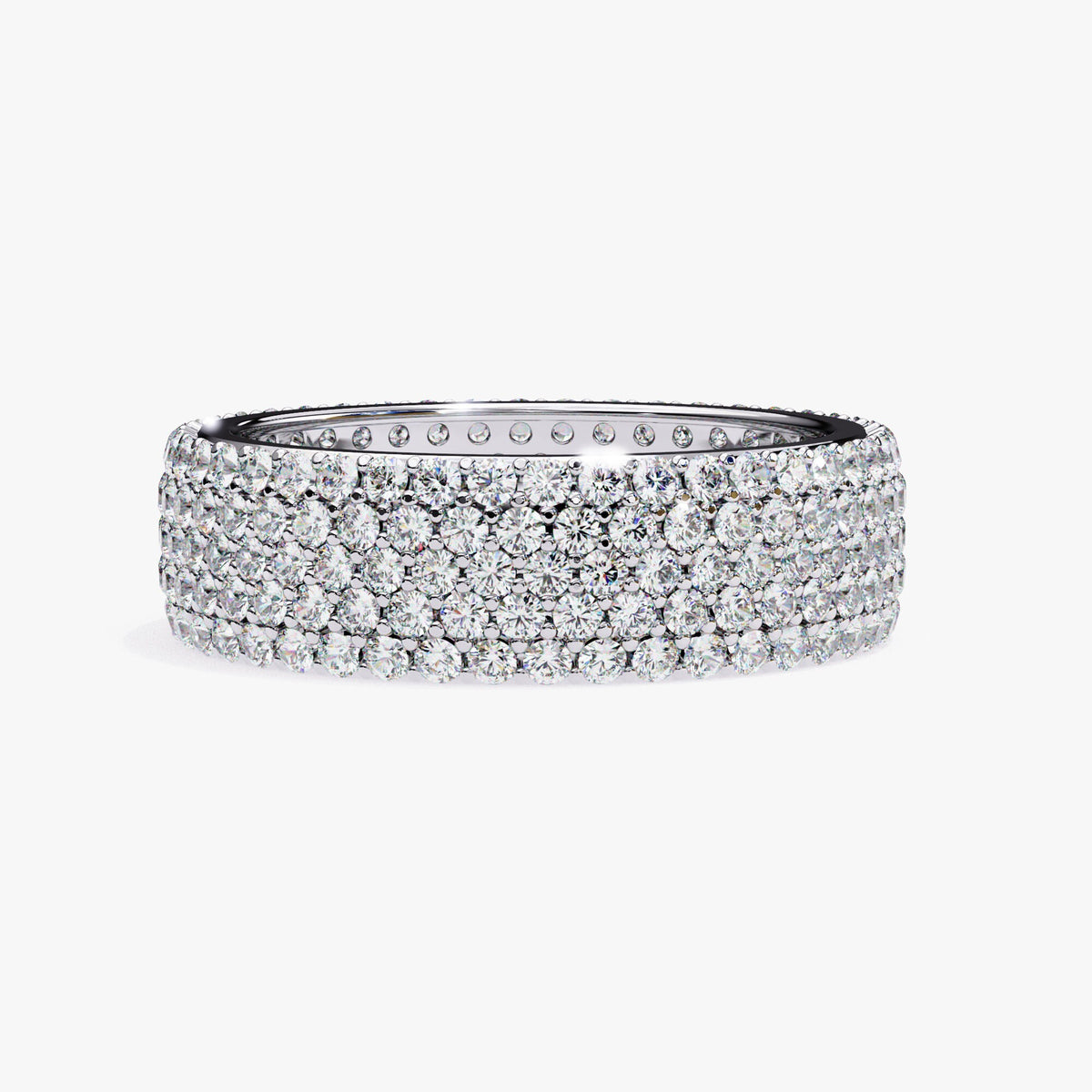 2 CT Round Natural Diamond Ring: 14K Gold Wide Band Eternity