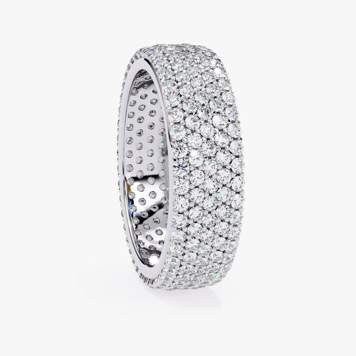 2 CT Round Natural Diamond Ring: 14K Gold Wide Band Eternity