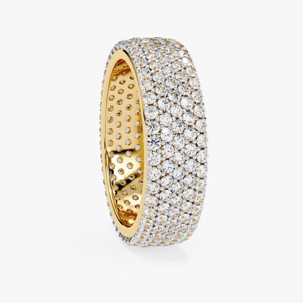 2 CT Round Natural Diamond Ring: 14K Gold Wide Band Eternity