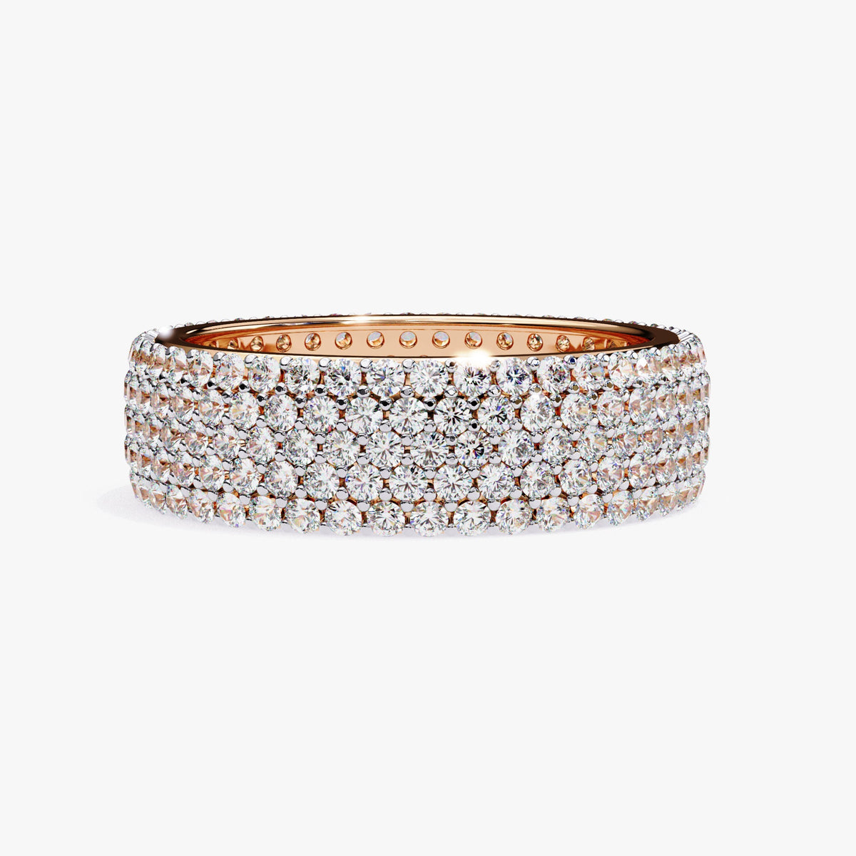 2 CT Round Natural Diamond Ring: 14K Gold Wide Band Eternity