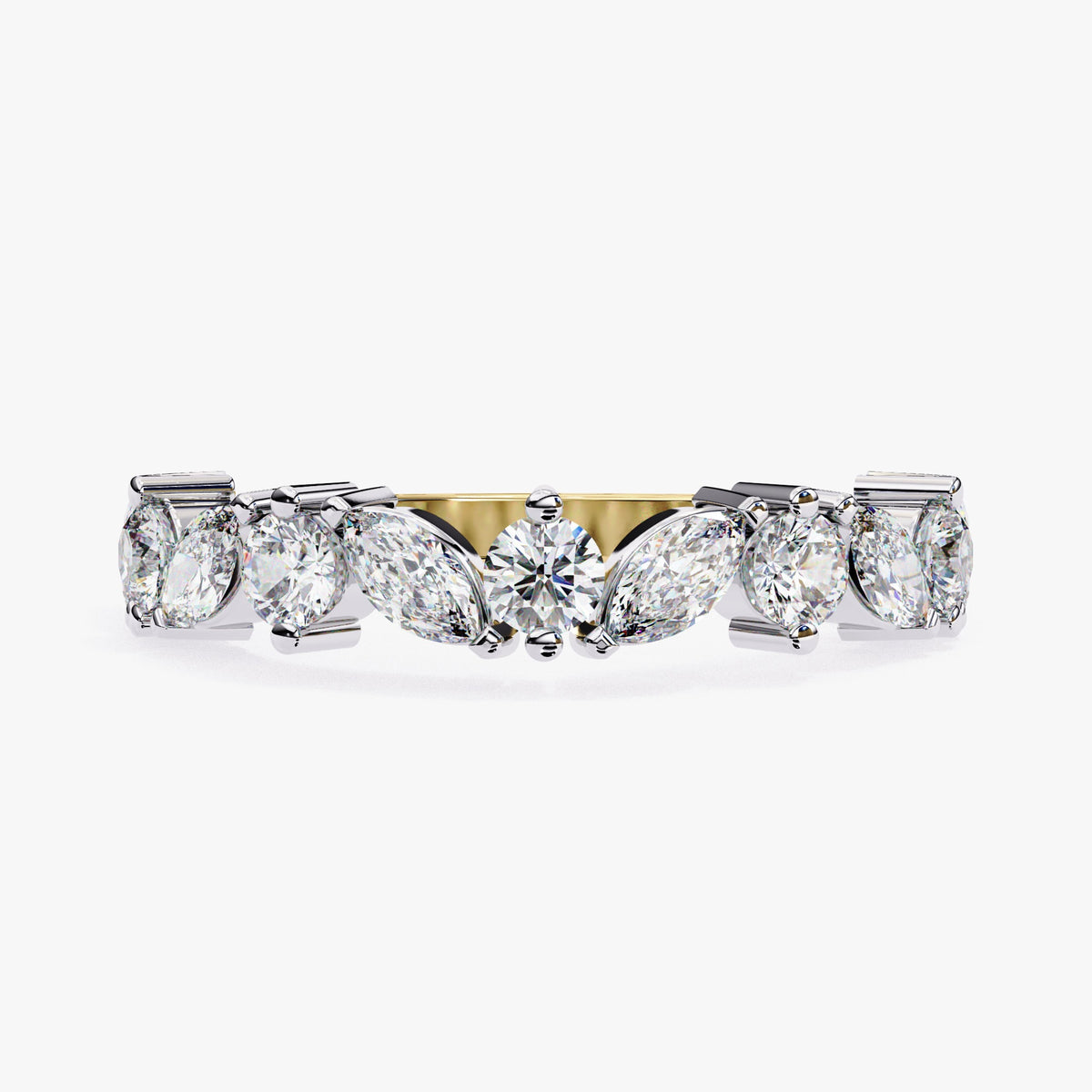 1 CTW Lab Grown Diamond Ring: 14K Gold Marquise & Round Half Infinity Band
