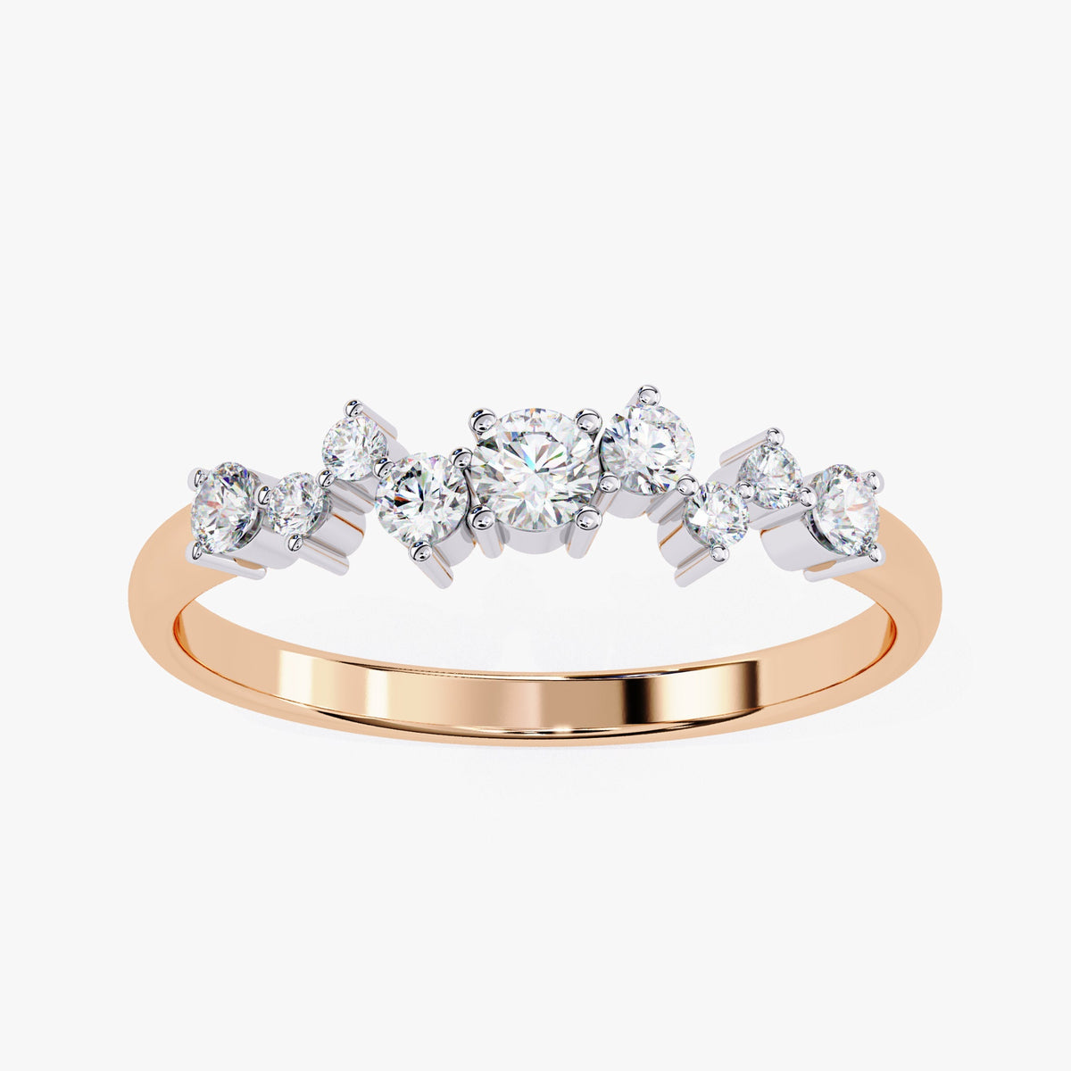 14k Gold Natural Diamond Cluster Ring: Prong Setting Wedding Band (0.60 Ct)