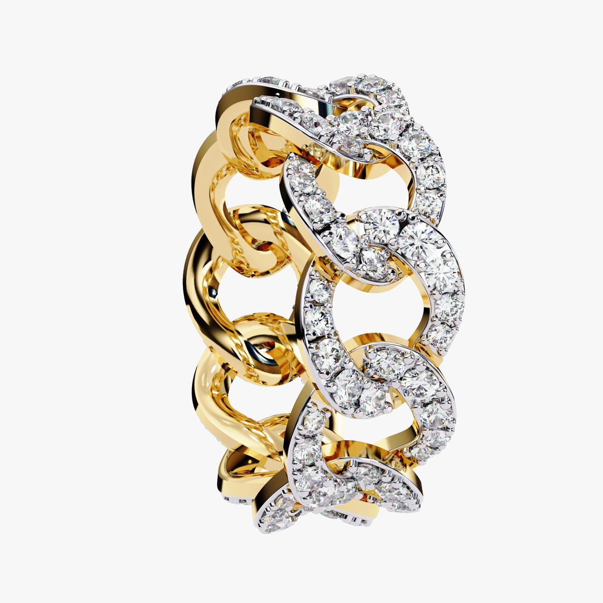 1.40 Ct Natural Diamond 14k Gold Chain Link Eternity Ring