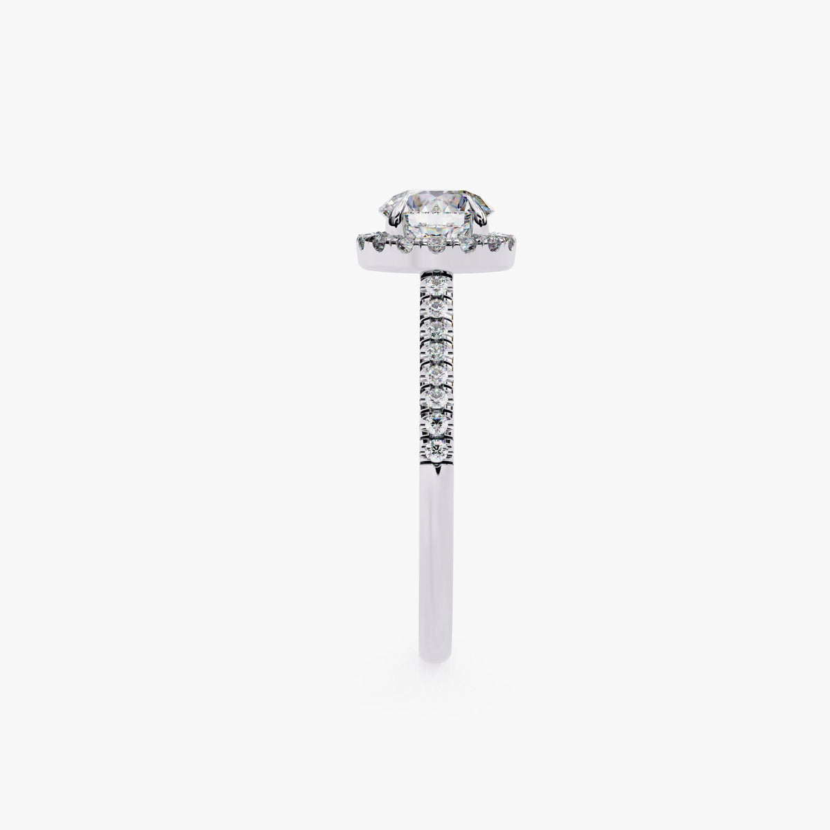 1ct Lab Grown Diamond Halo Engagement Ring | 14K Gold Round VVS2 E IGI Certified | 1.25ctw Pavé Band Bridal Ring