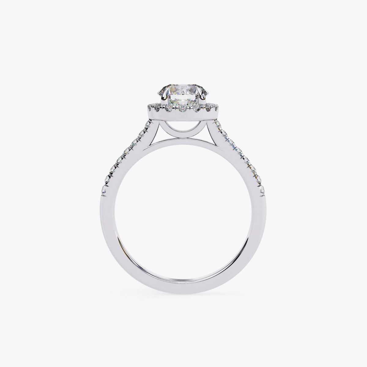 1ct Lab Grown Diamond Halo Engagement Ring | 14K Gold Round VVS2 E IGI Certified | 1.25ctw Pavé Band Bridal Ring