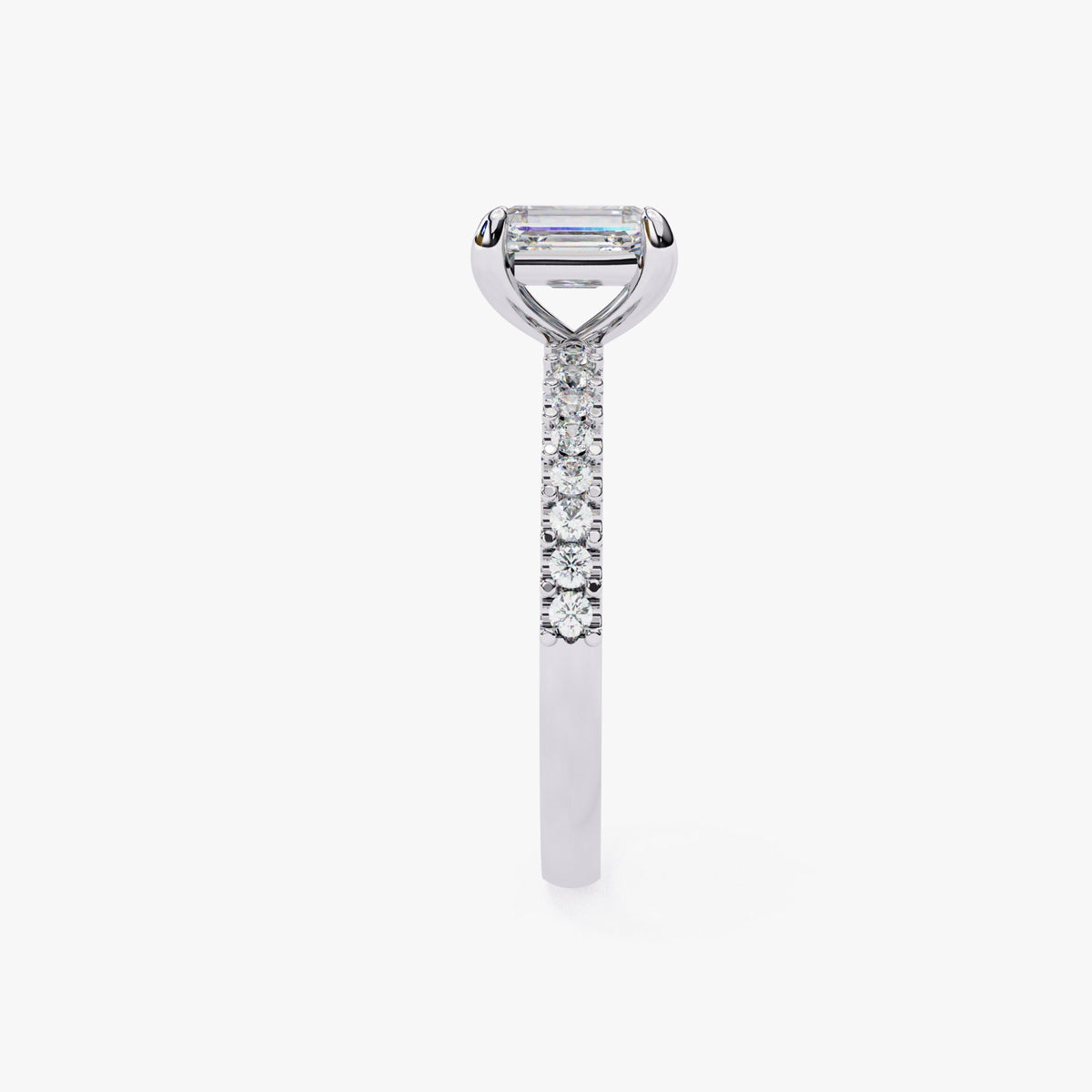 Emerald Cut Lab Grown Diamond Engagement Ring 1.75 ct White Gold Lab Created Diamond Ring Diamond Pave Band Emerald Shape Bridal Ring