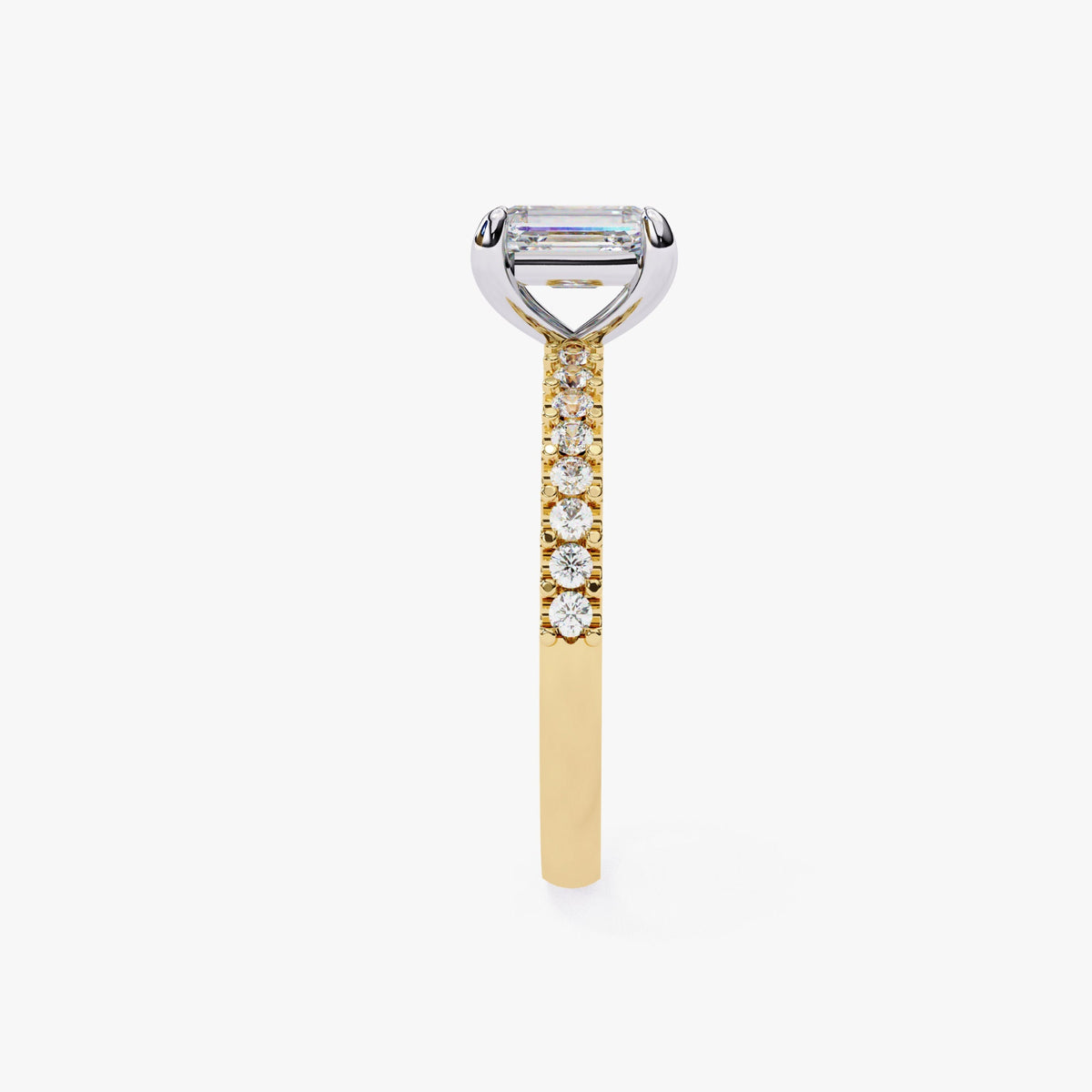 Emerald Cut Lab Grown Diamond Engagement Ring 1.75 ct White Gold Lab Created Diamond Ring Diamond Pave Band Emerald Shape Bridal Ring