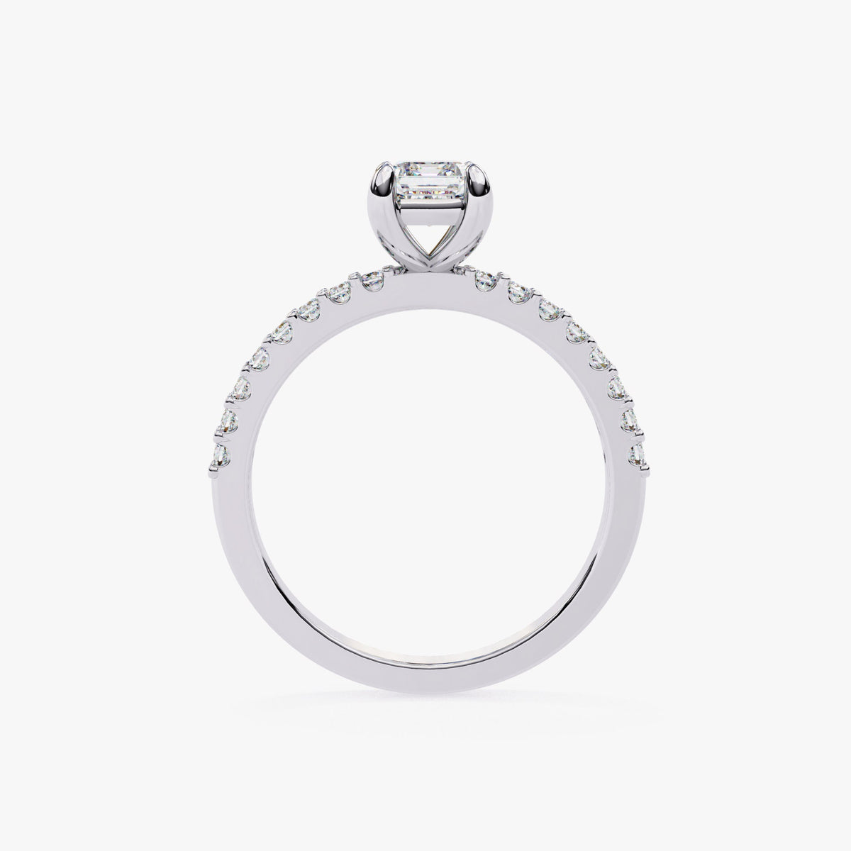Emerald Cut Lab Grown Diamond Engagement Ring 1.75 ct White Gold Lab Created Diamond Ring Diamond Pave Band Emerald Shape Bridal Ring