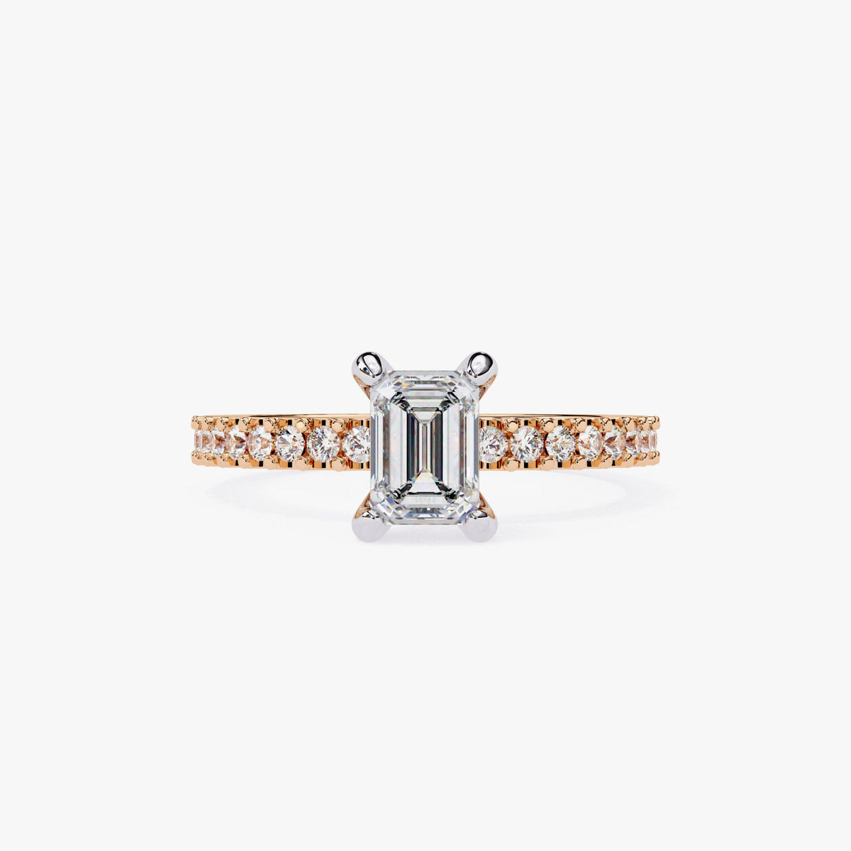 Emerald Cut Lab Grown Diamond Engagement Ring 1.75 ct White Gold Lab Created Diamond Ring Diamond Pave Band Emerald Shape Bridal Ring