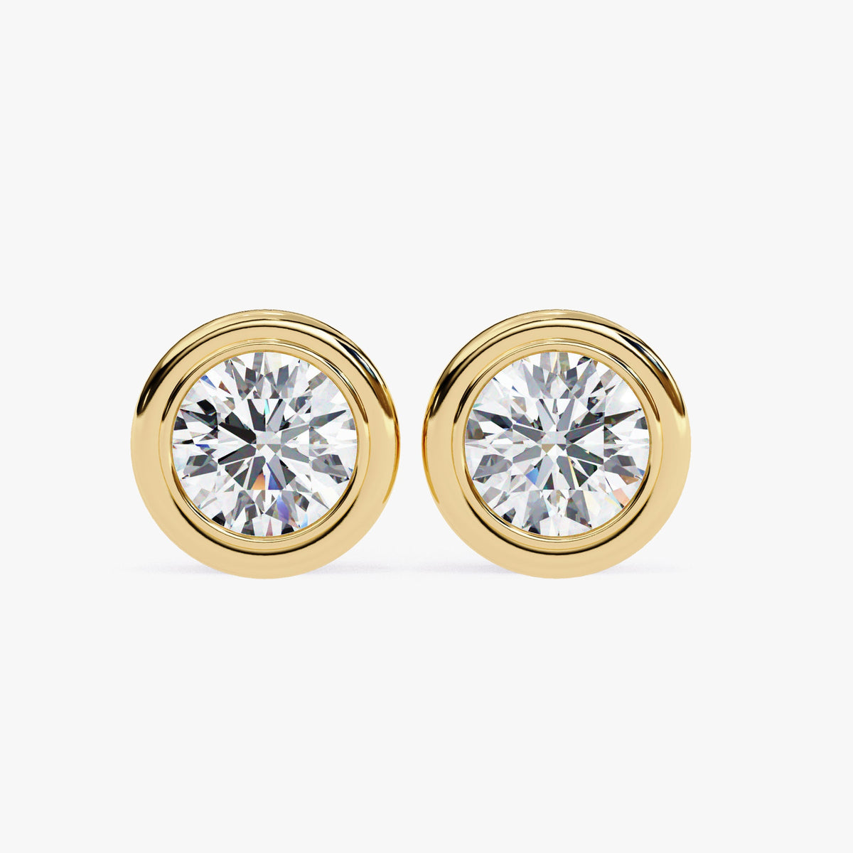14K Gold Bezel Diamond Stud Earrings: 0.50-1 CT Round Solitaire