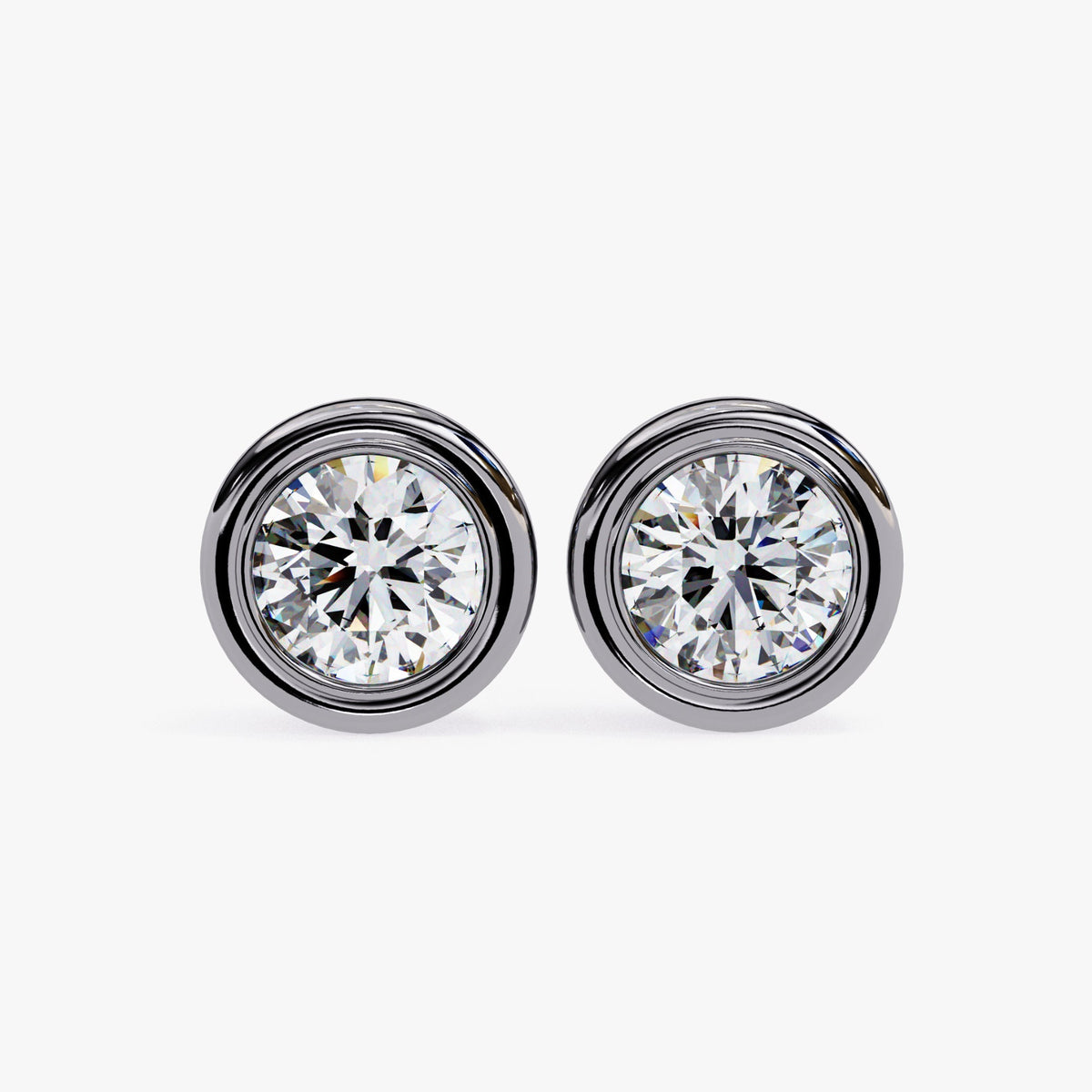 14K Gold Bezel Diamond Stud Earrings: 0.50-1 CT Round Solitaire