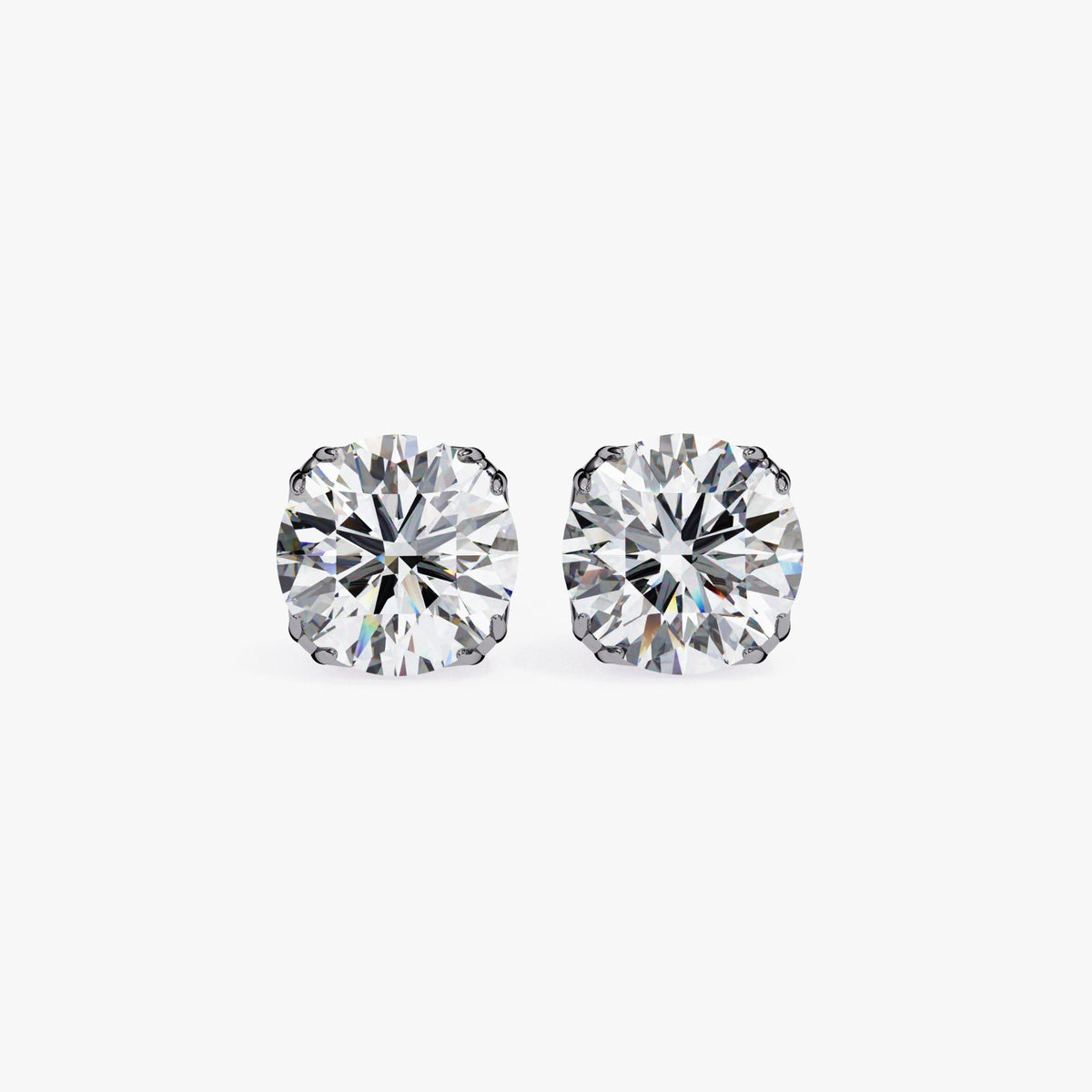 Front view of the earrings in black gold with round lab-grown diamonds and a classic stud setting.