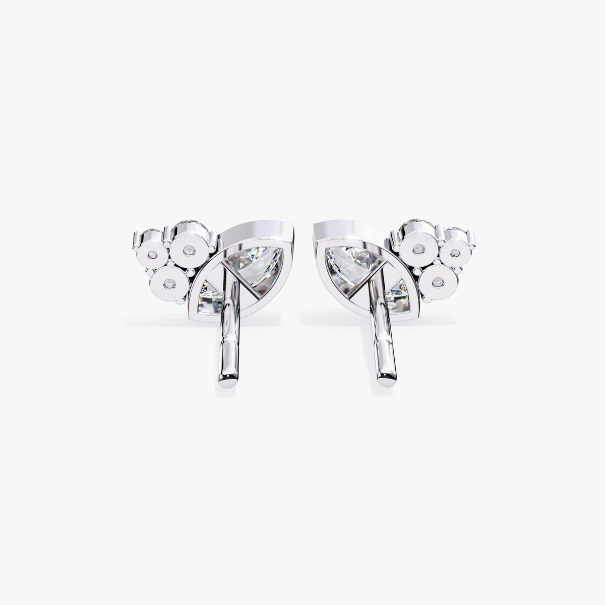 Back view of the earrings showing the full setting structure and how the marquise and round diamonds are positioned from behind.
