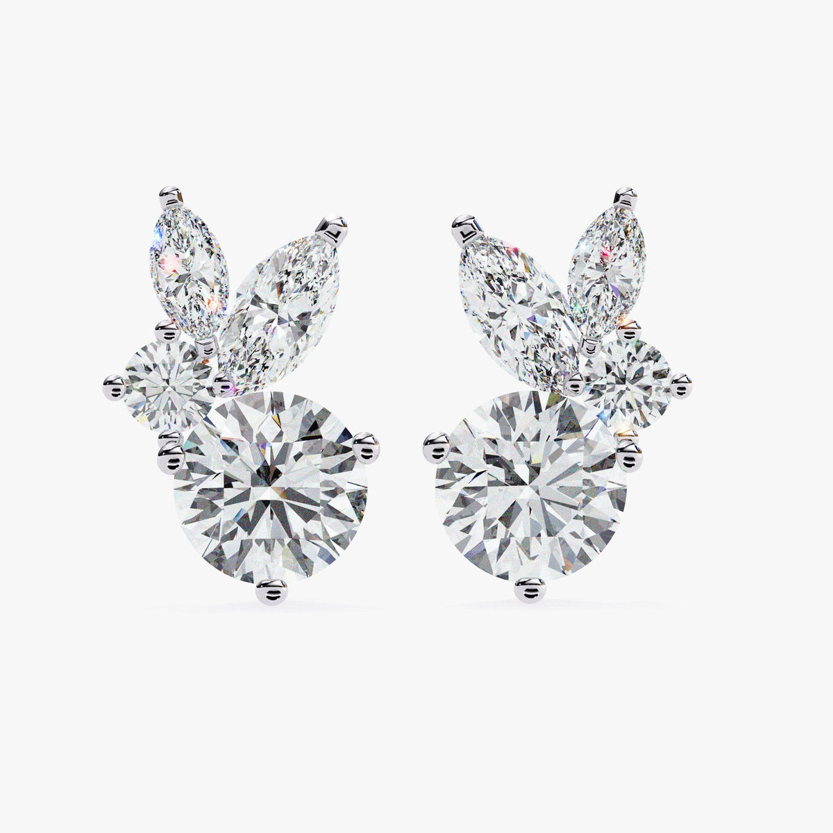 1.40 CT Round Marquise Lab Grown Diamond Stud Earrings, 14K Gold Earrings, Prong Set Unique Diamond Earrings, Dainty Women Wedding Earring