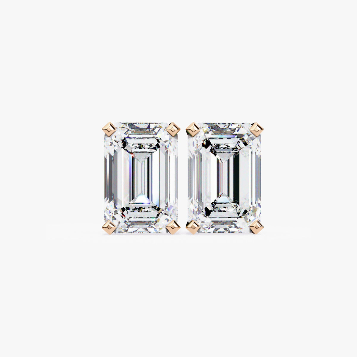 14K Gold Emerald Cut Natural Diamond Stud Earrings (0.50 ctw / 1 ctw)
