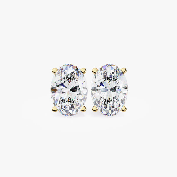 14K Gold Oval Natural Diamond Stud Earrings, 0.50 CTW - 1 CTW