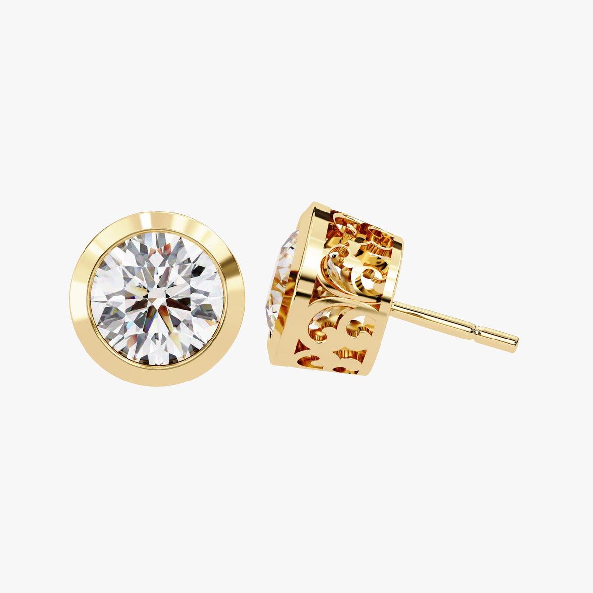 14k Gold Natural Diamond Stud Earrings: Bezel Solitaire (0.50-1 Ct)