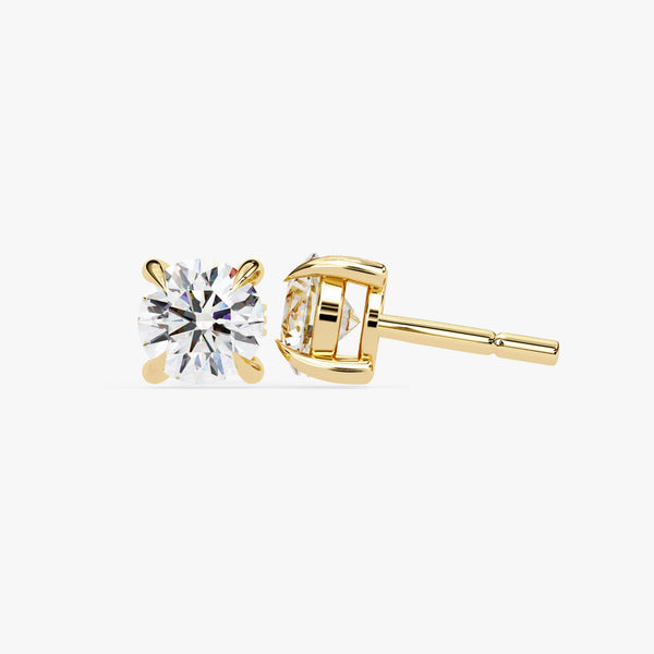 14K Gold Round Natural Diamond Solitaire Stud Earrings, 0.50 CTW - 1 CTW