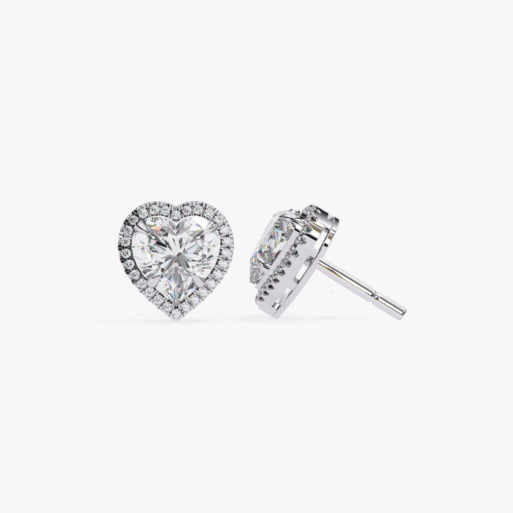 Heart Shaped Lab Diamond Halo Stud Earrings, EF VS Lab Grown Diamond Bridal Studs in 14K Gold, Halo Heart Earrings Gift for Her
