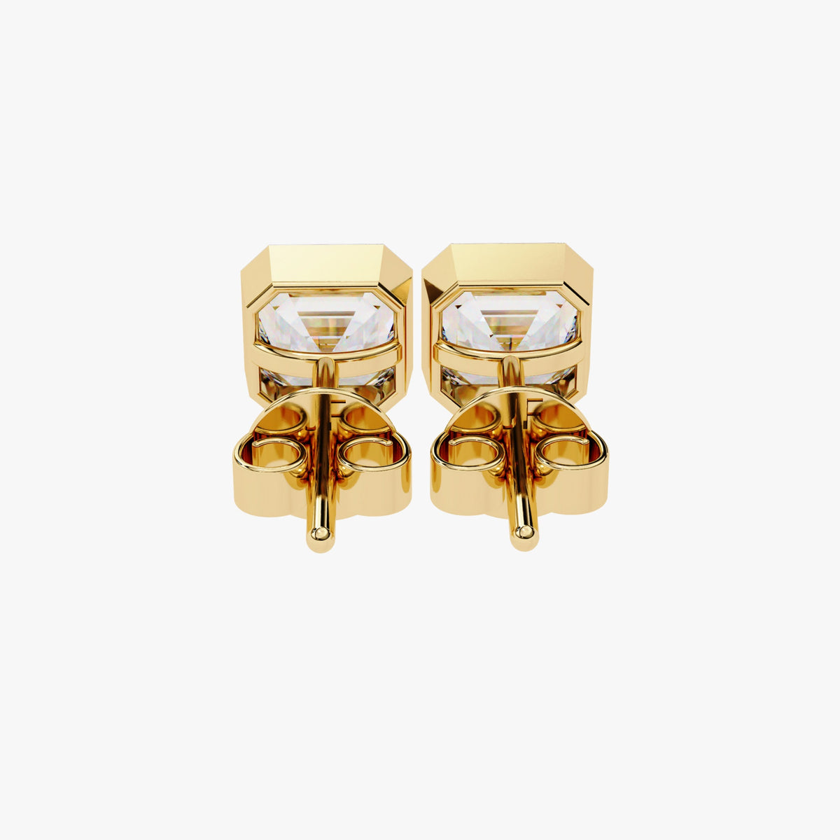 0.50-2 Ctw Emerald Cut Lab Grown Diamond Stud Earring, 14k Gold Bezel Setting Solitaire Emerald Diamond Studs, Minimalist Dainty Studs