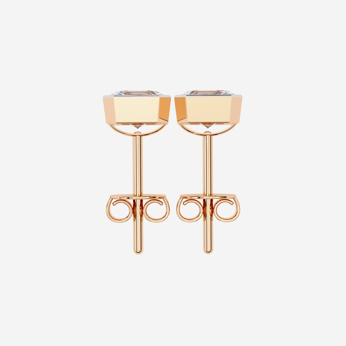 Asscher Cut Diamond Studs: 0.50 - 1 Ct 14k Gold Bezel Set Solitaire Earrings