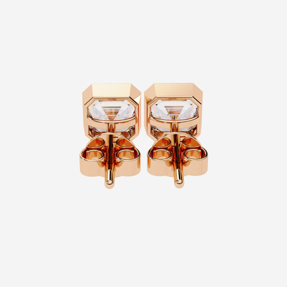 Asscher Cut Diamond Studs: 0.50 - 1 Ct 14k Gold Bezel Set Solitaire Earrings