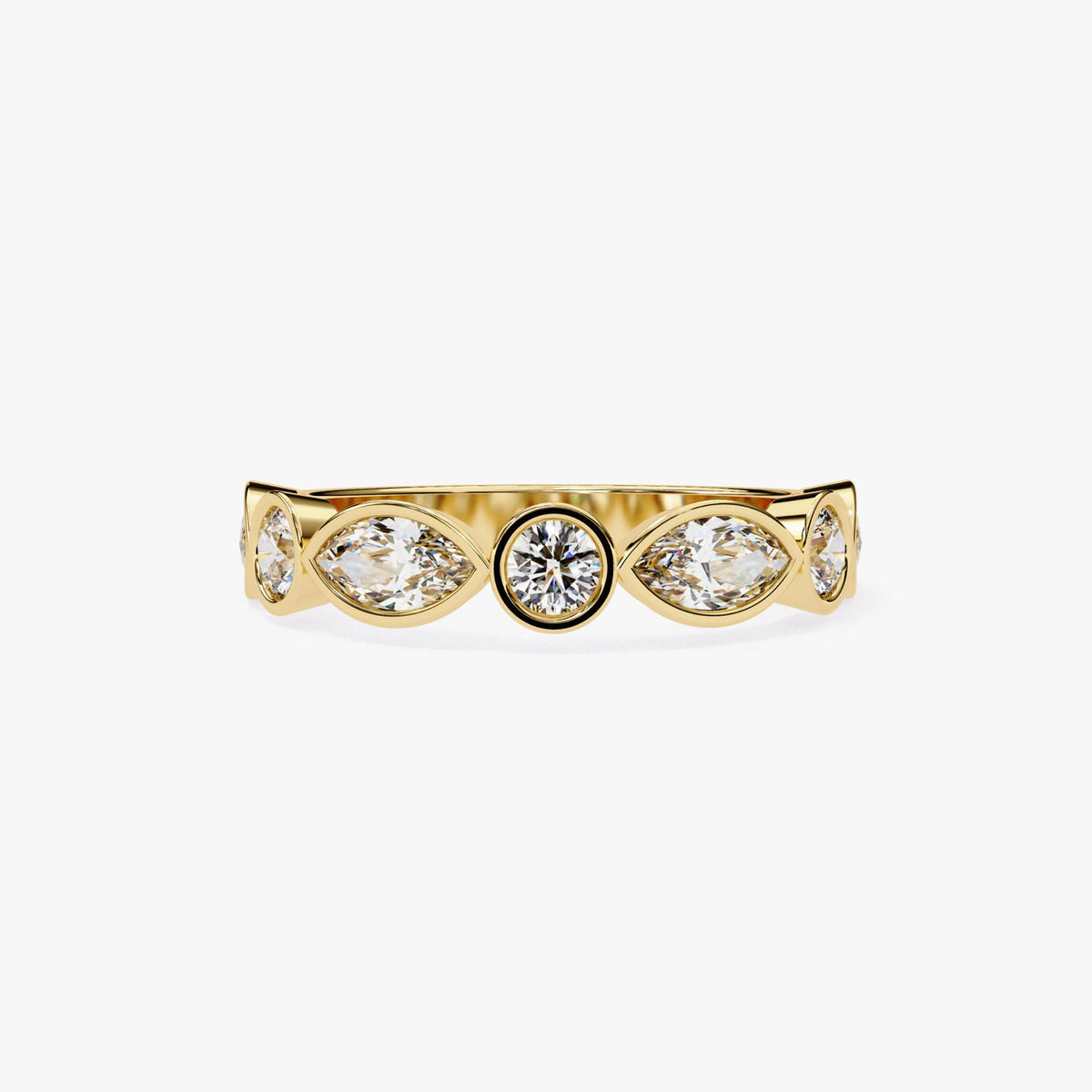 1.25 Ct Marquise Round Natural Diamond Ring, 14K Gold Band ring, Bezel Set Engraved Name Ring, Half Eternity Ring, Anniversary Gift