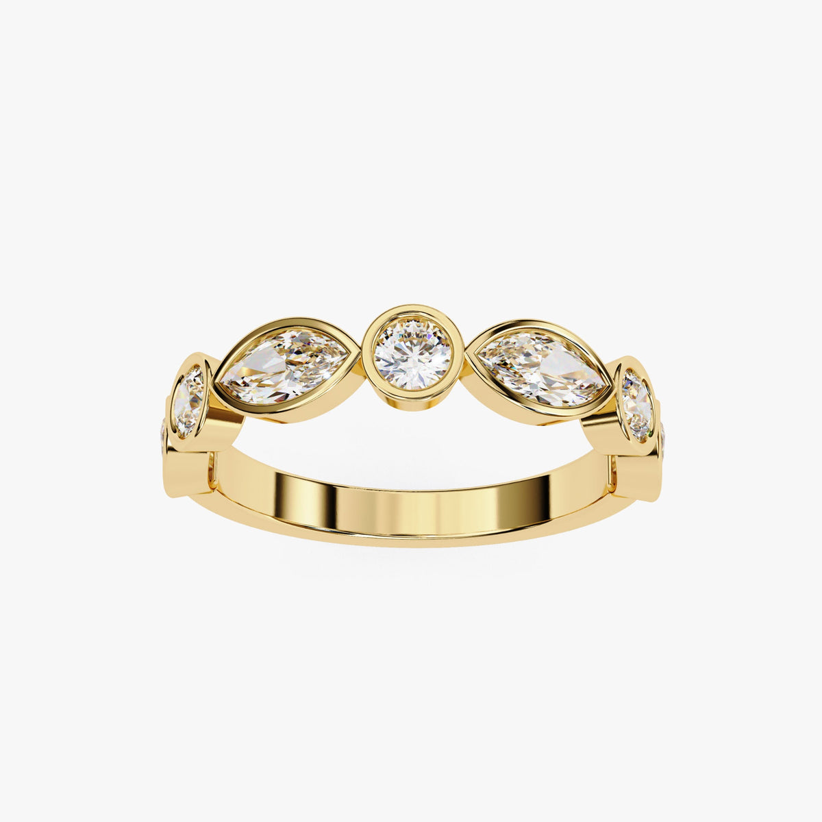 1.25 Ct Marquise Round Natural Diamond Ring, 14K Gold Band ring, Bezel Set Engraved Name Ring, Half Eternity Ring, Anniversary Gift