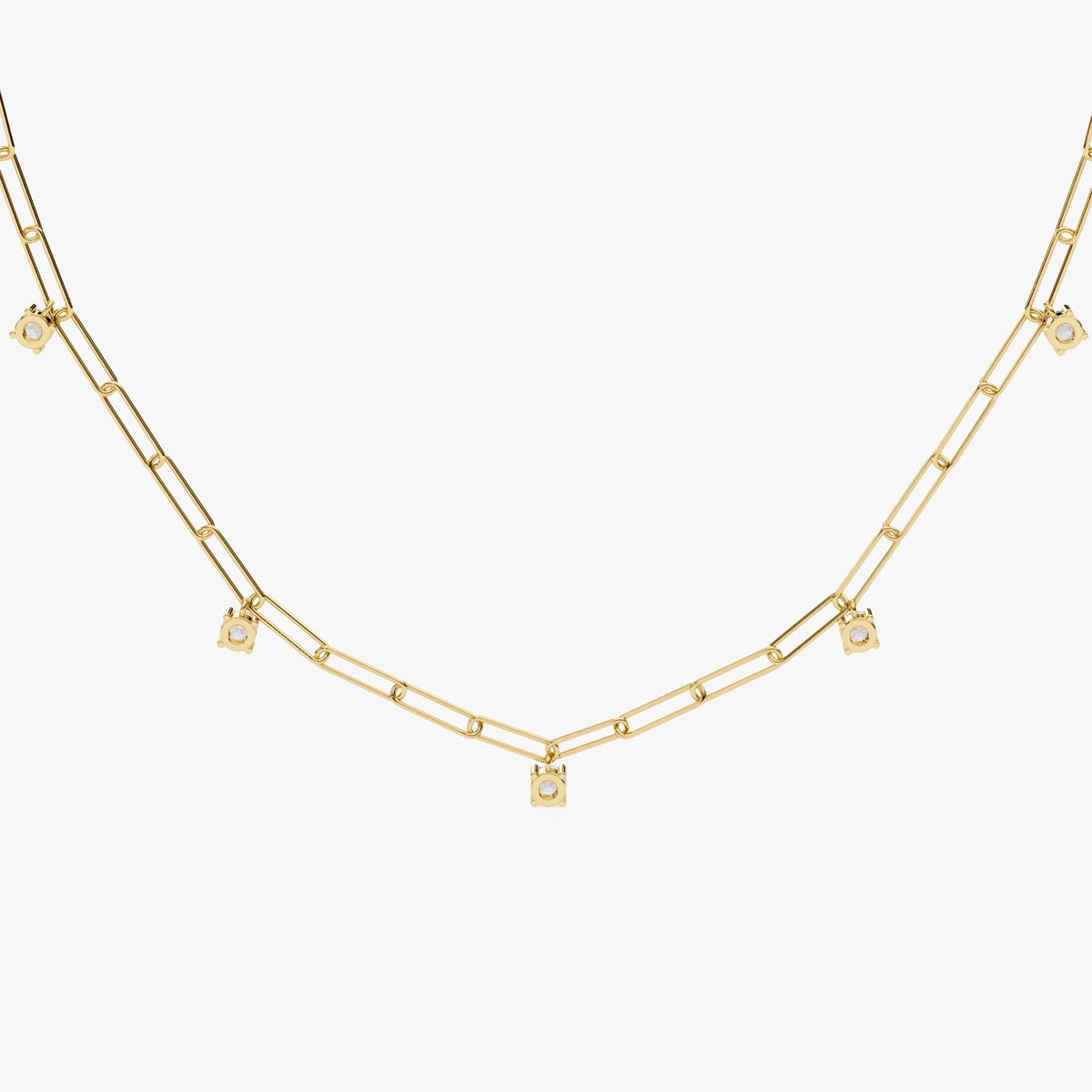 14K Gold Round Natural Diamond Paperclip Chain Necklace, 0.75 CTW, 18 Inch