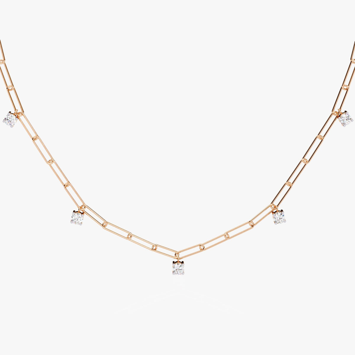 14K Gold Round Natural Diamond Paperclip Chain Necklace, 0.75 CTW, 18 Inch