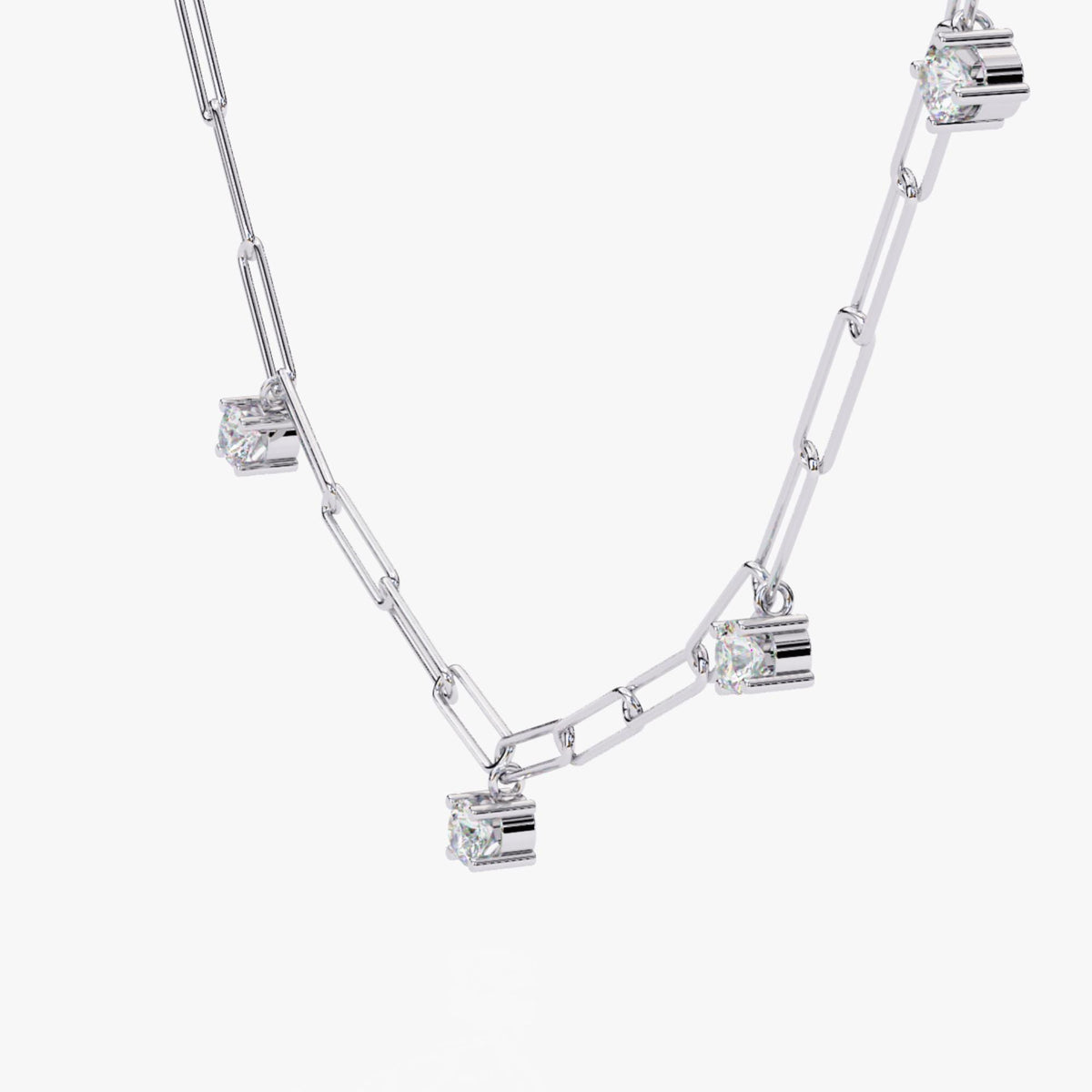 14K Gold Round Natural Diamond Paperclip Chain Necklace, 0.75 CTW, 18 Inch
