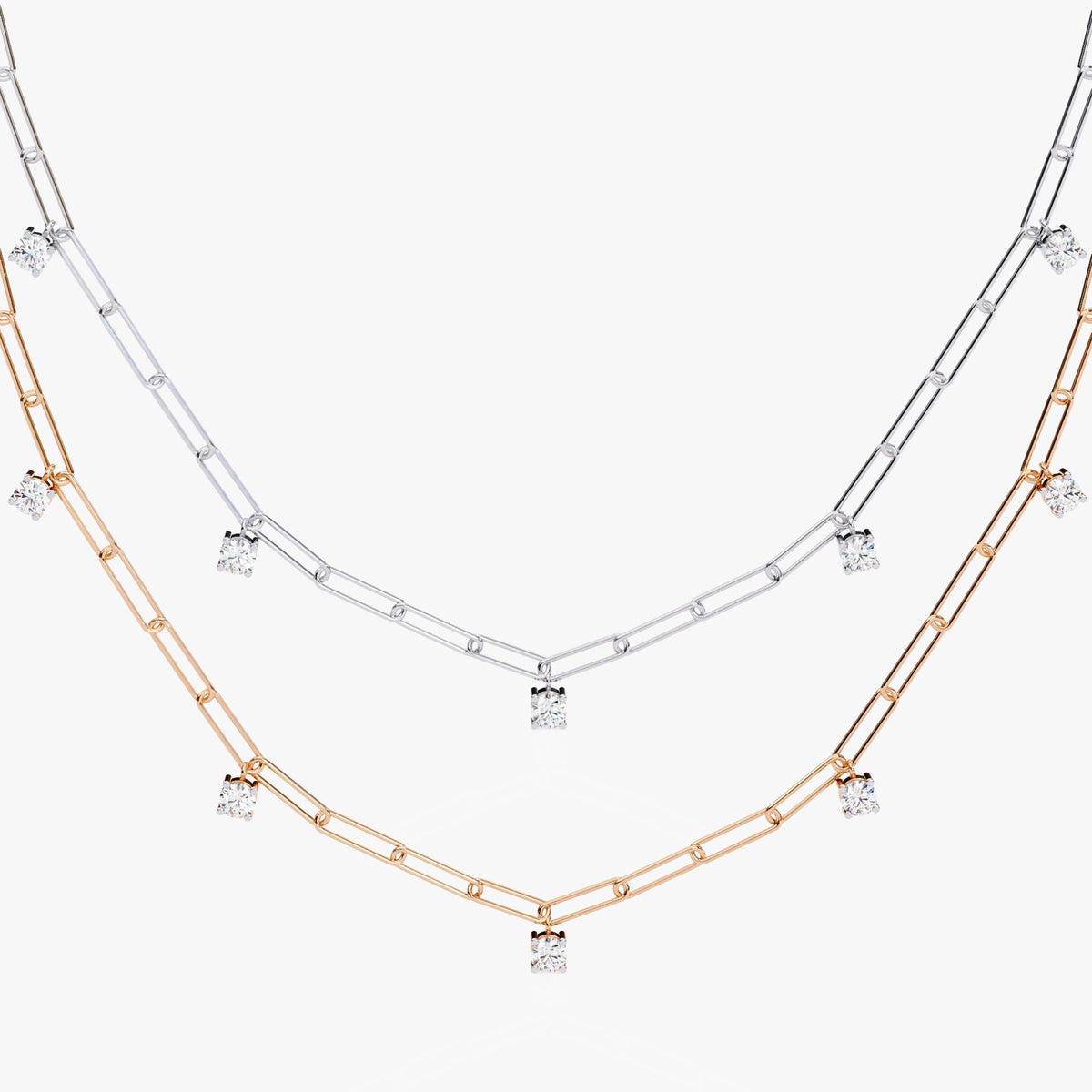 14K Gold Round Natural Diamond Paperclip Chain Necklace, 0.75 CTW, 18 Inch