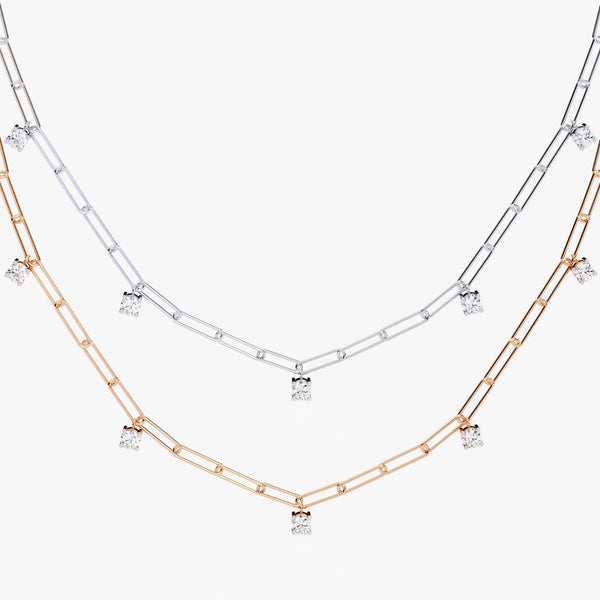 14K Gold Round Lab Grown Diamond Paperclip Chain Necklace, 0.75 CTW, 18 Inch
