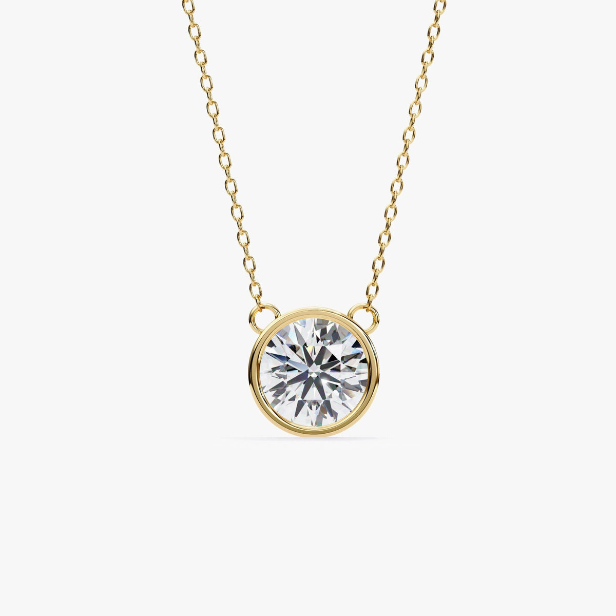 14K Gold Round Lab Grown Diamond Solitaire Pendant Necklace, 0.50 CT - 2 CT, 16-18 Inch